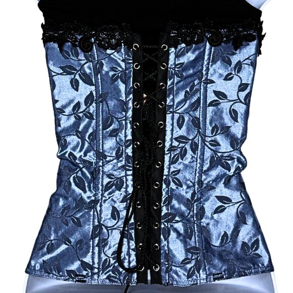 Empire Intimates Satin Blue Floral Lace Up Corset Bustier Sz 32 - Picture 3 of 11